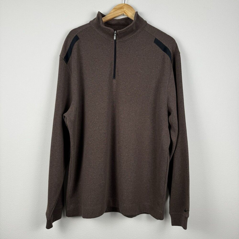 Vintage Nike Golf 1/4 Zip Pullover Sweatshirt Men's XL Brown Black Logo Dri-Fit